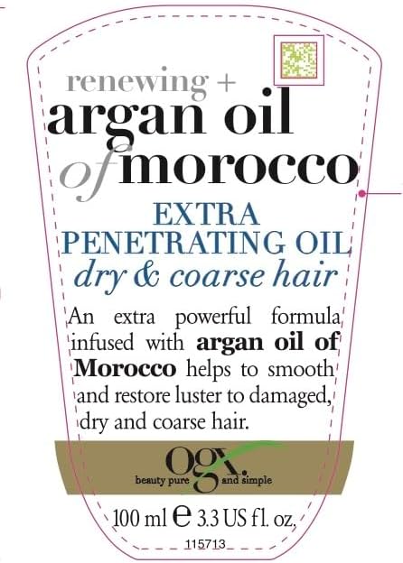 OGX, Hair Oil, Renewing+ Argan Oil of Morocco, Extra Penetrating Oil, Dry & Coarse Hair Types, New Formula, 100ml