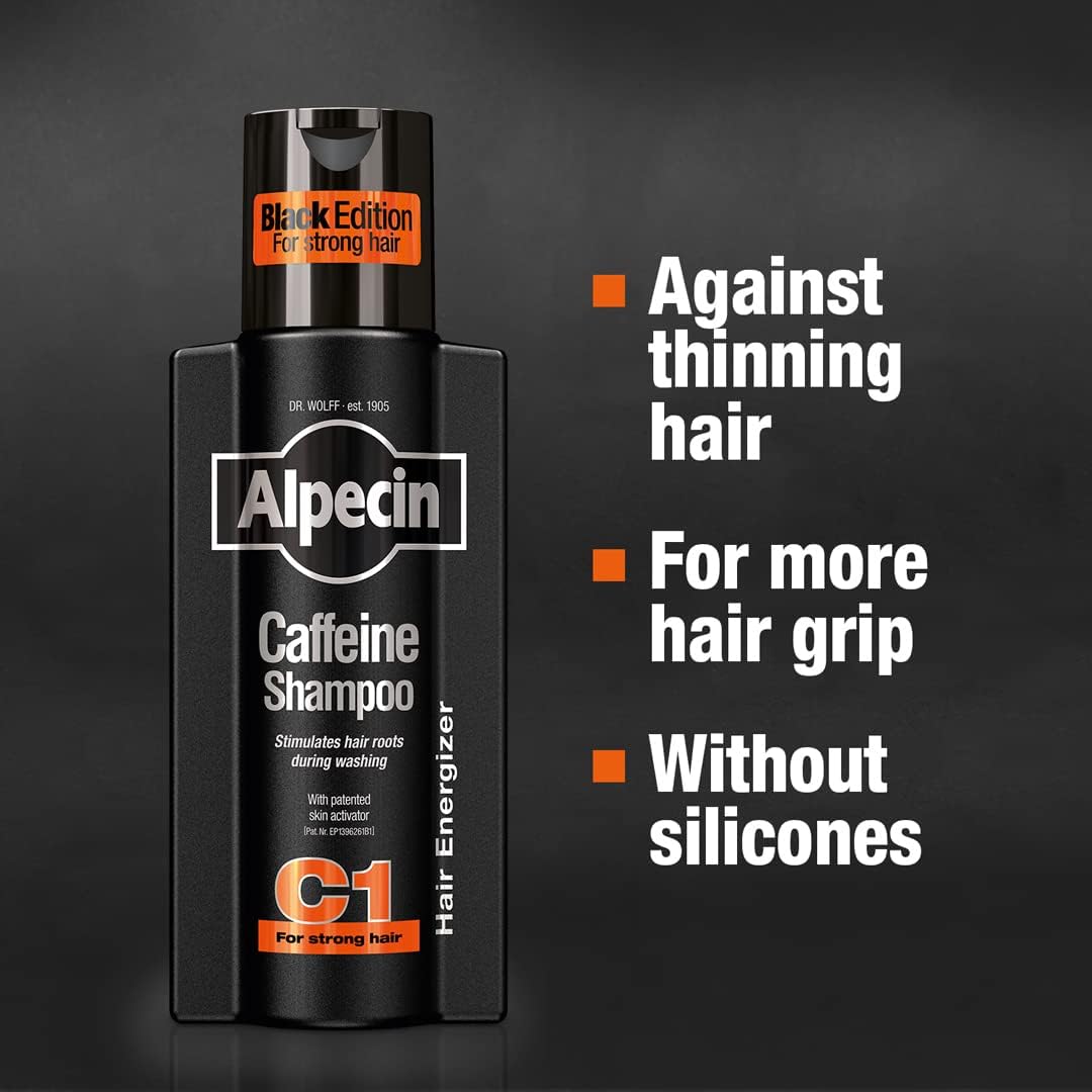 Alpecin Caffeine Shampoo C1 Black Edition, Men's Natural Hair Growth Shampoo, 250 ml