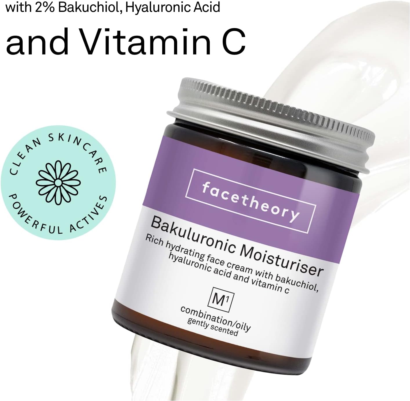 facetheory Bakuluronic Moisturiser M1 - Face Cream with Vitamin C, Bakuchiol, Vegan and Cruelty-Free, 50 ml