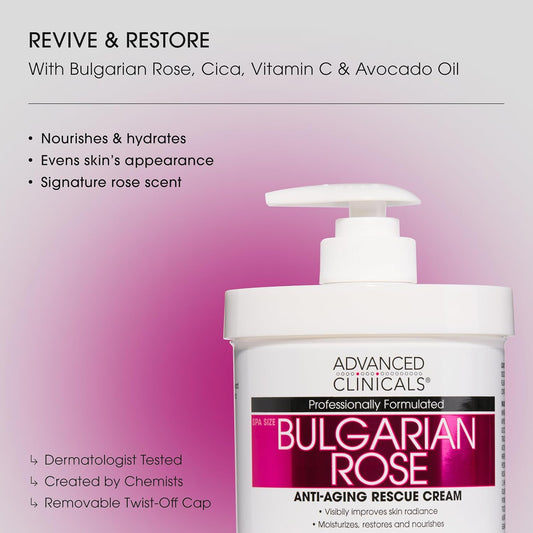 Advanced Clinicals Bulgarian Rose Anti-Aging Rescue Cream 454 g