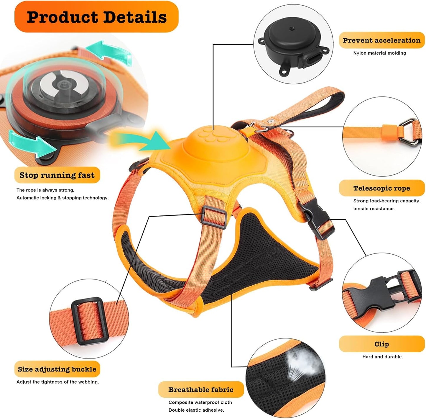 All in One Dog Harness and Leash, XL, Black