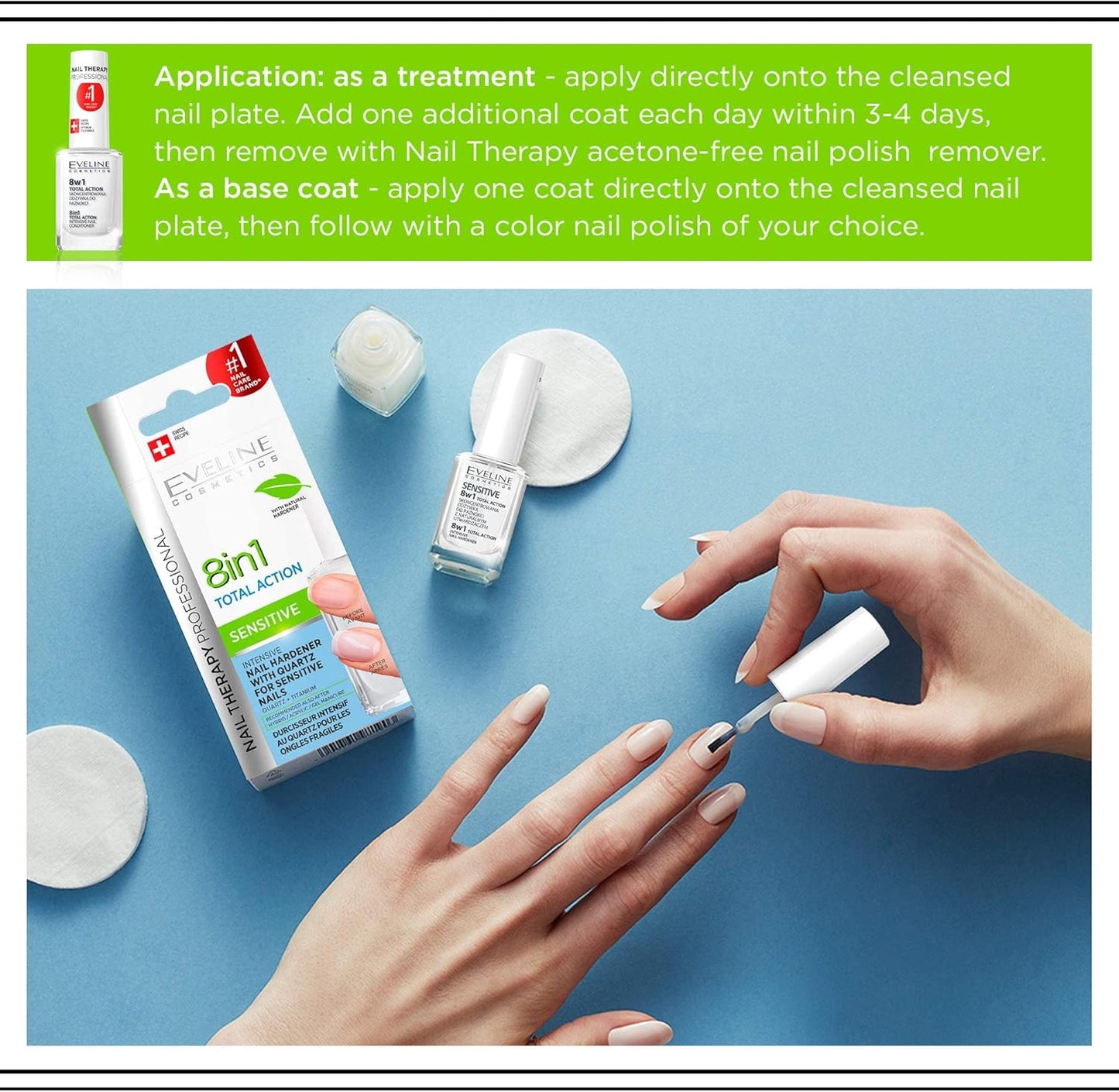 Eveline Cosmetics 8 in 1 Total Action, Sensitive, Nail Hardener, 12 ml