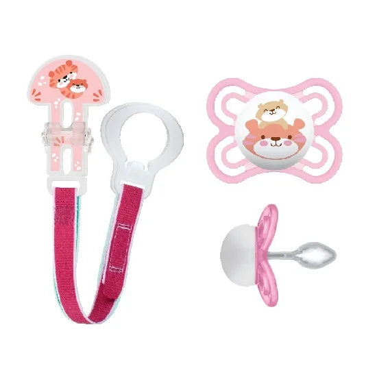 MAM Pacifier & Clip Set, 0-6 months, Pink Tiger
