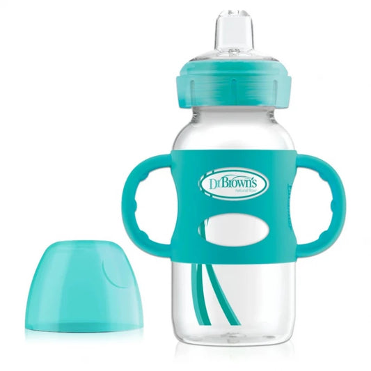 Dr. Brown's 270 ml Wide-Neck Options+ Sippy Bottle w/ Silicone Handles, Green, 2 pack
