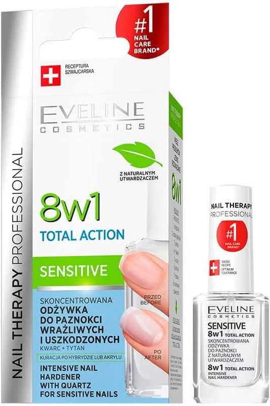 Eveline Cosmetics 8 in 1 Total Action, Sensitive, Nail Hardener, 12 ml