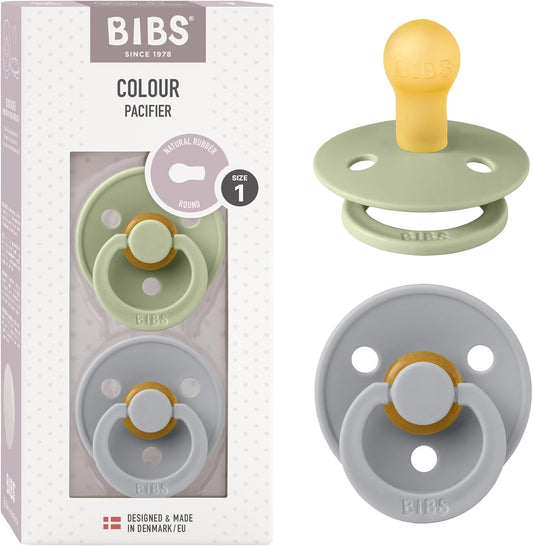 BIBS Baby Pacifiers, Size 1 (0-6 months old), Latex, Sage/ Cloud