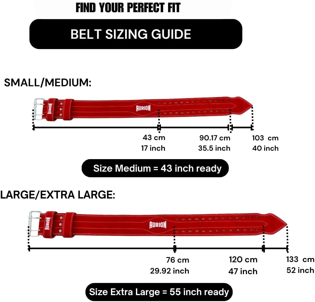 Aurion Genuine Leather Pro Weight Lifting Belt for Men and Women Durable Comfortable & Adjustable with Buckle, Stabilizing Lower Back Support for Weightlifting, Medium