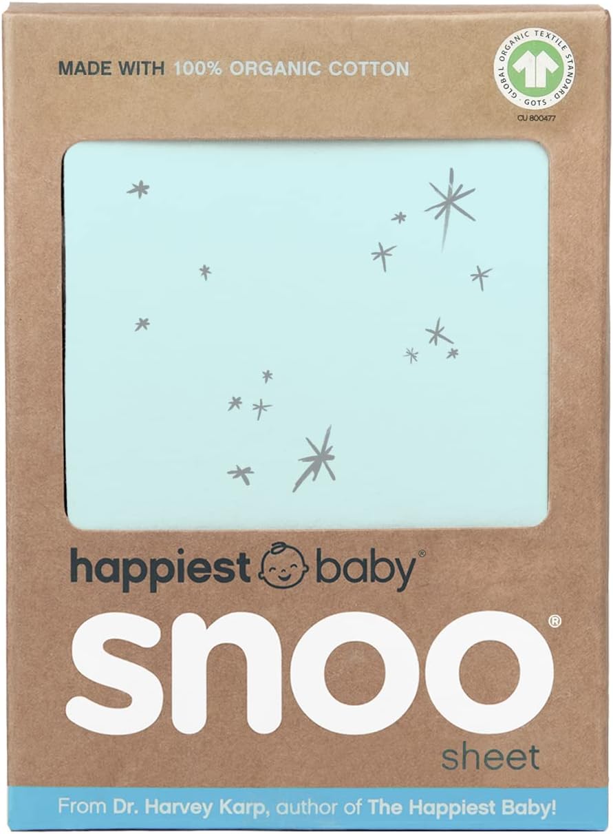 Happiest Baby SNOO Bassinet Fitted Sheet - 100% Organic Cotton Nursery Bedding - Fits SNOO Sleeper Crib Mattress (Teal Galaxy)