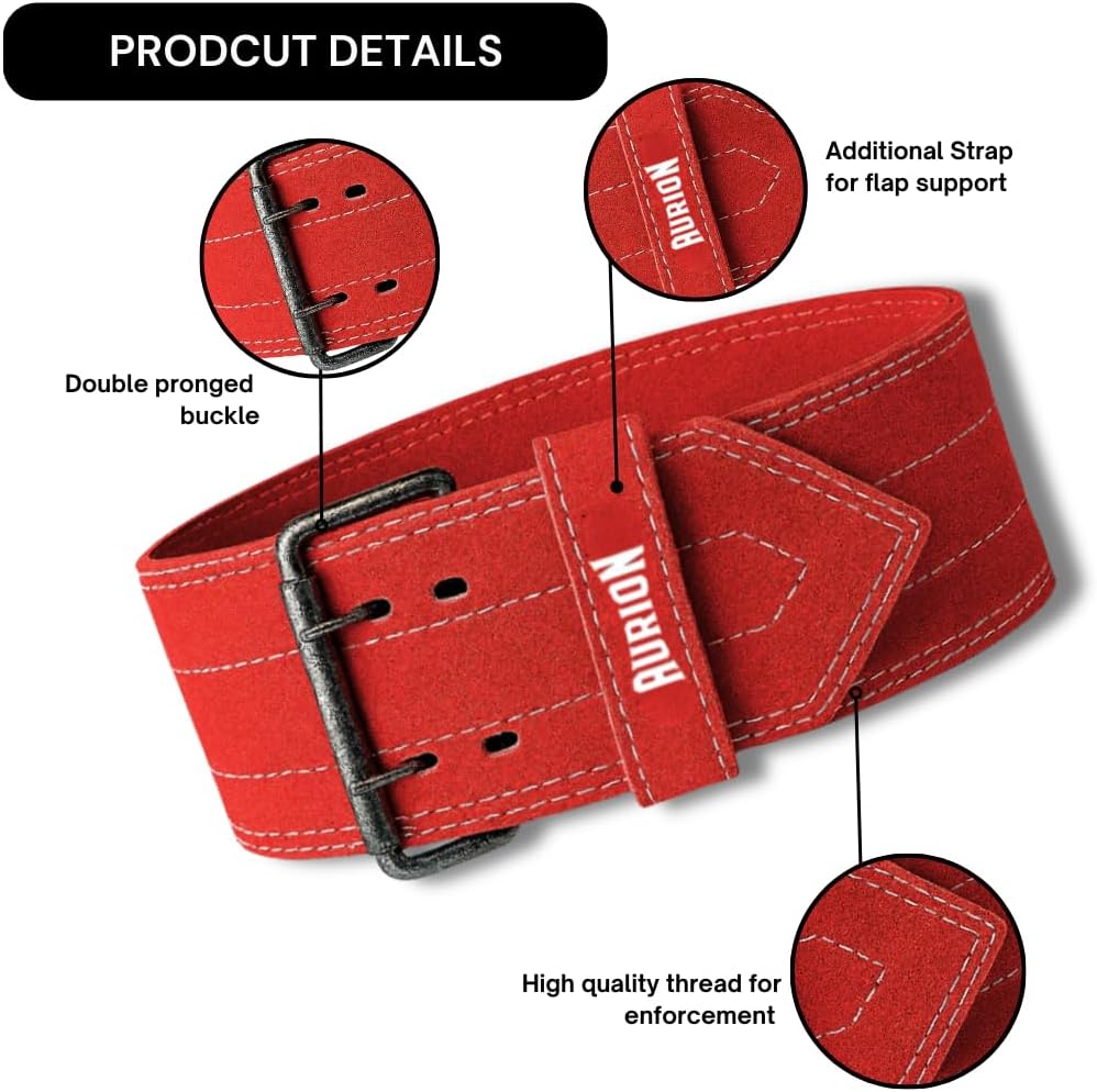 Aurion Genuine Leather Pro Weight Lifting Belt for Men and Women Durable Comfortable & Adjustable with Buckle, Stabilizing Lower Back Support for Weightlifting, Medium