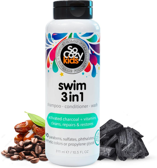 SO COZY Kids Swim 3-in-1 Shampoo, Conditioner & Body Wash - 3-in-1 Combo Pool Shampoo & Conditioner