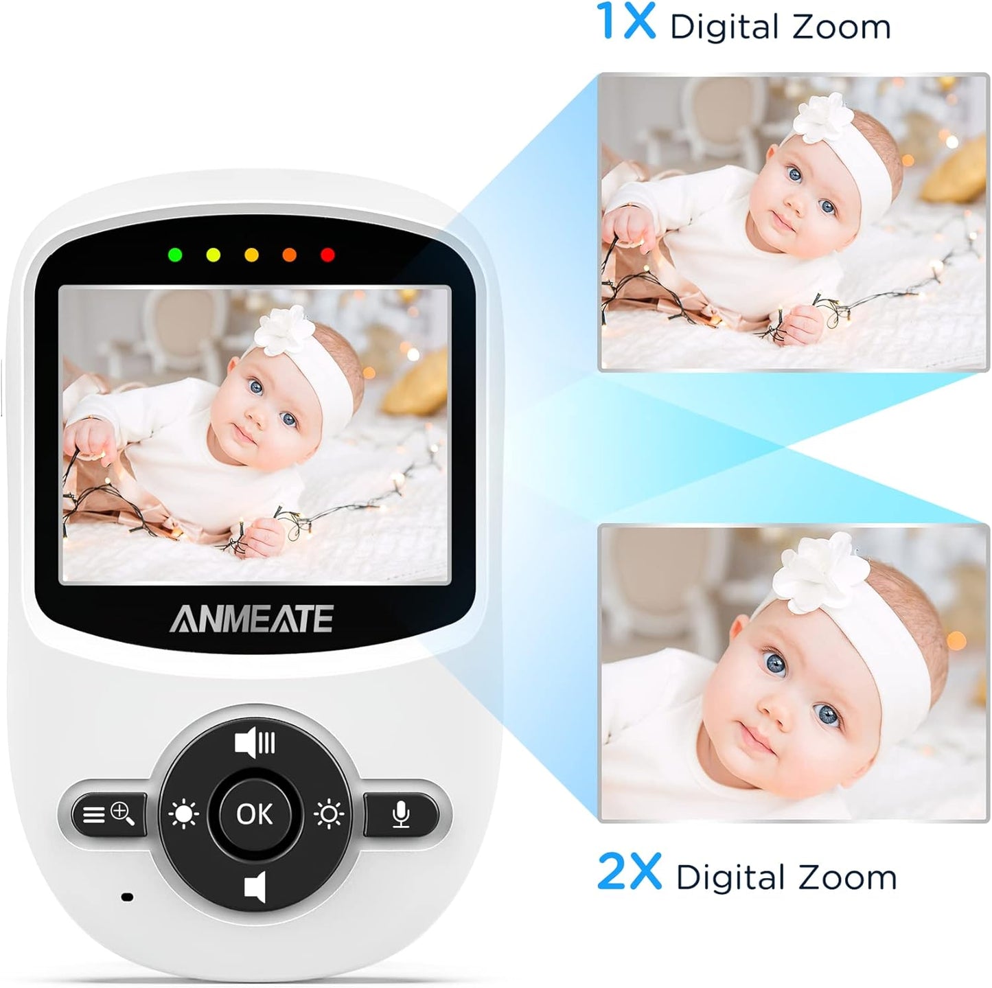 ANMEATE Video Baby Monitor with Digital Camera, Digital 2.4Ghz Wireless Video Monitor with Temperature Monitor, 960ft Transmission Range, 2-Way Talk, Night Vision, High Capacity Battery