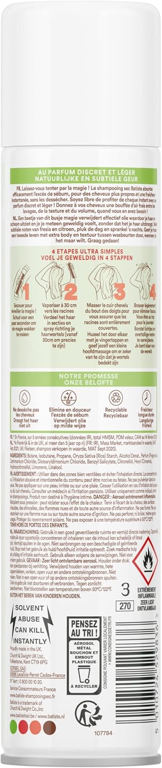 Batiste Dry Shampoo, Bare (Barely Scented), 200 ml (120g)