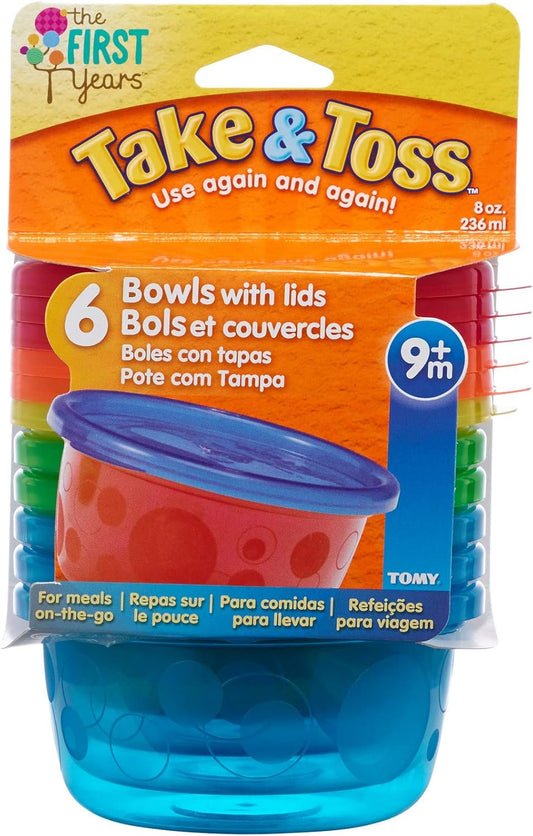 The First Years -Take & Toss 8 Oz Toddler Bowls With Lids (Pack of 6)