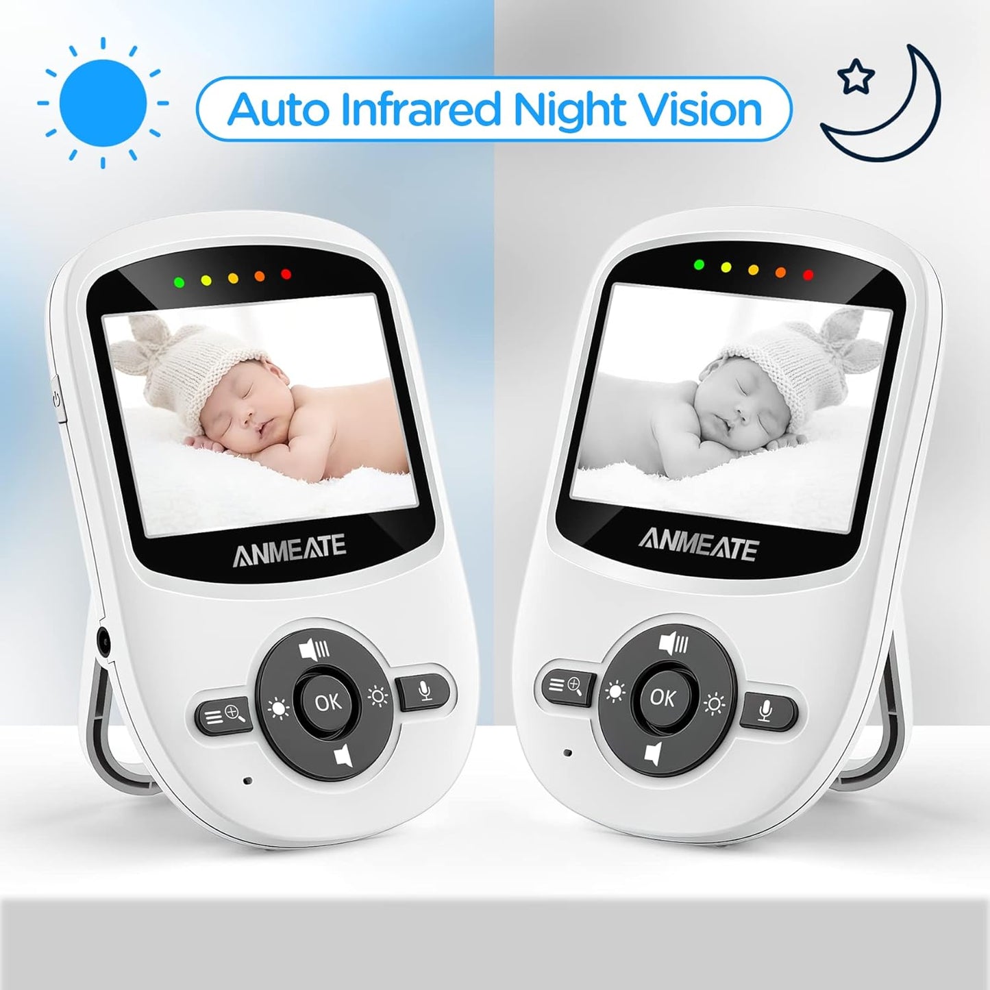 ANMEATE Video Baby Monitor with Digital Camera, Digital 2.4Ghz Wireless Video Monitor with Temperature Monitor, 960ft Transmission Range, 2-Way Talk, Night Vision, High Capacity Battery