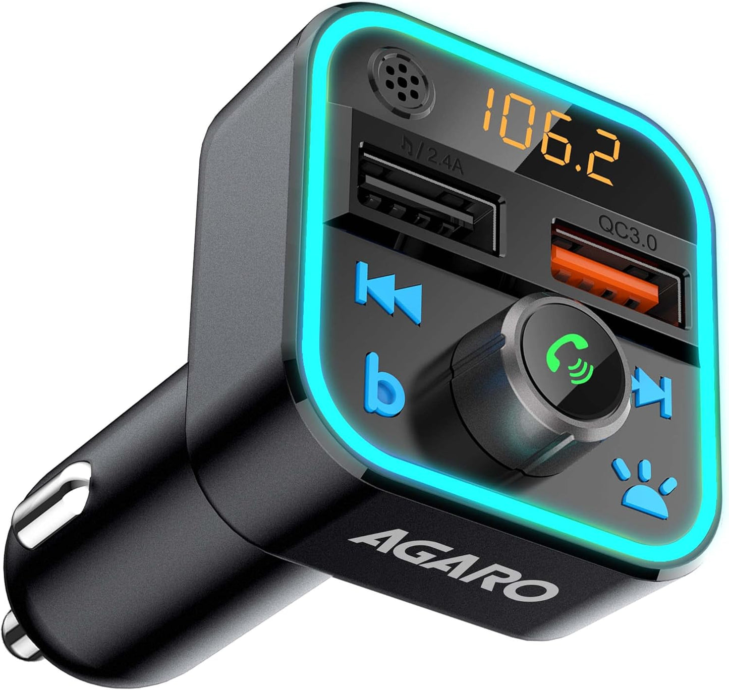 AGARO QC 3.0 + 2.4A, Bluetooth 5.0, FM Transmitter in-Car Radio, Hands-Free Calling, Music Streaming with Micro SD + Dual USB Ports