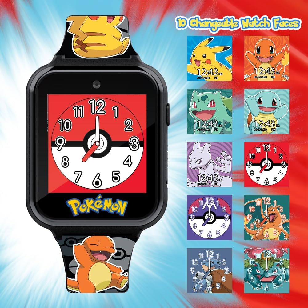 Accutime POK4231AZ Pokemon Pikachu Digital Smartwatch for Kids, 40 mm Diameter, Black