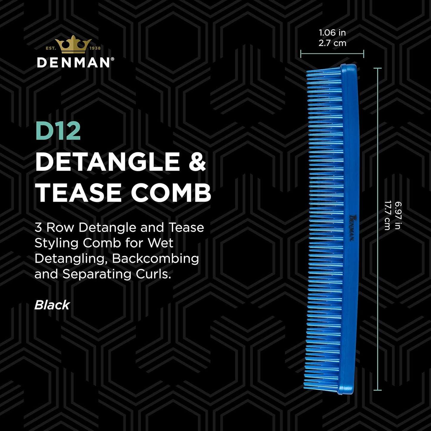 Denman D12 TAME & Tease Comb Blue