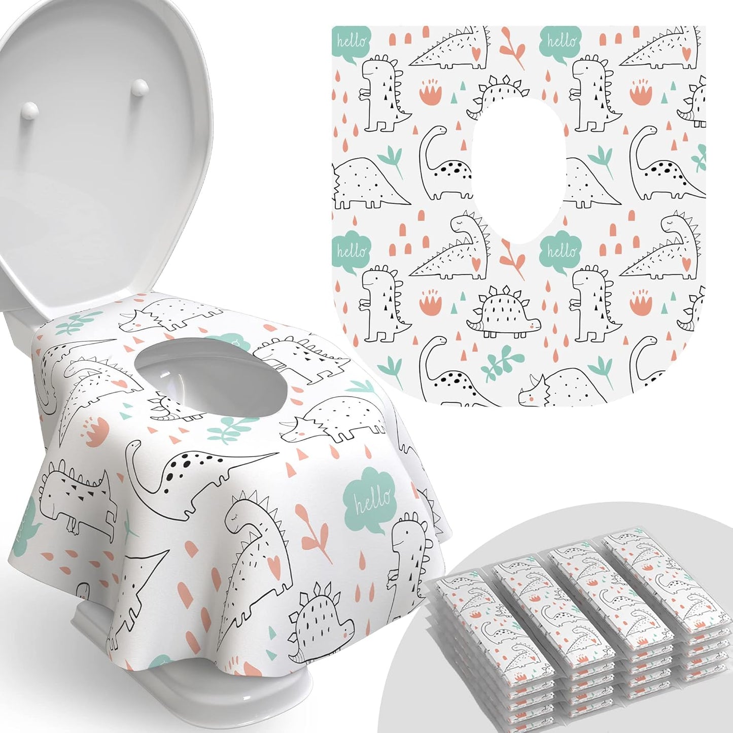 Relyo Toilet Seat Covers Disposable - 20 Pack - Waterproof (Dinosaurs)