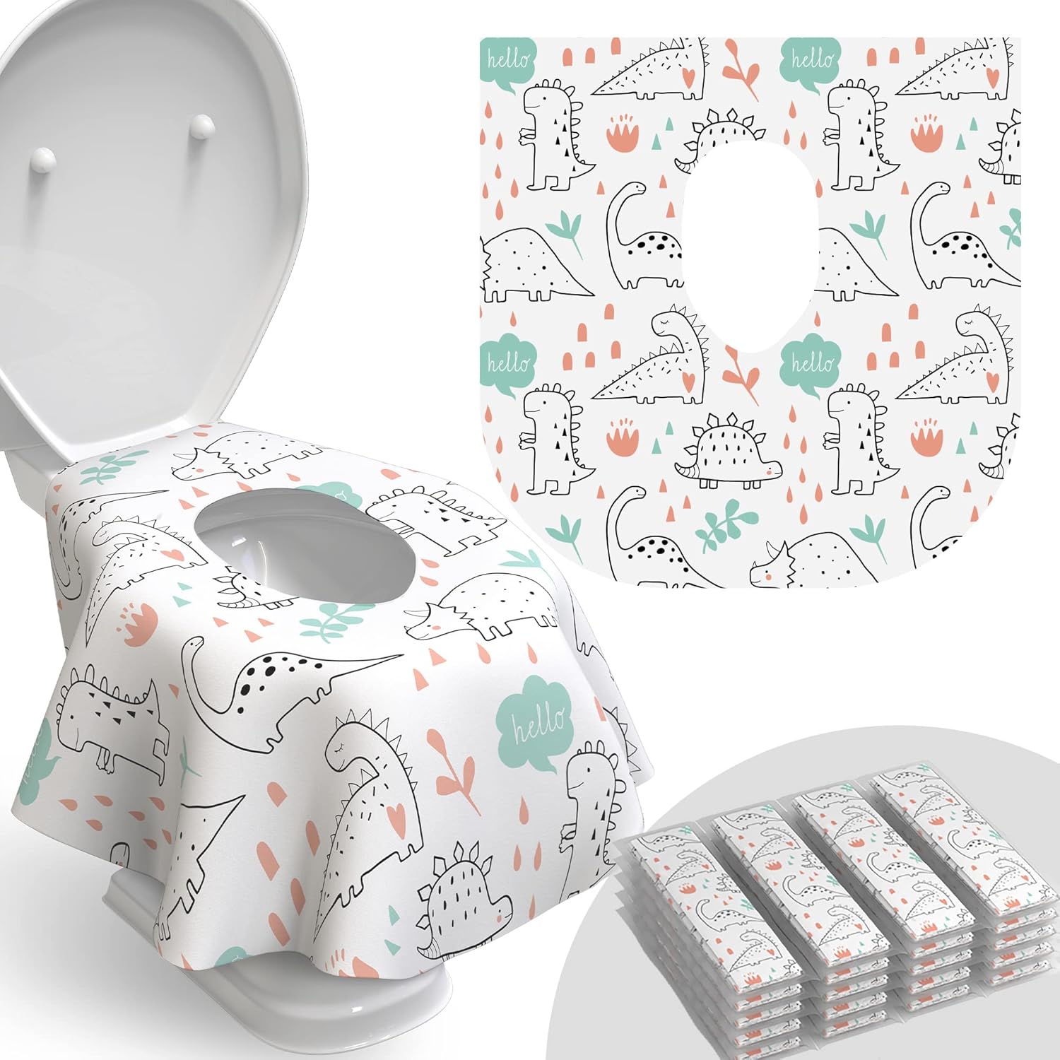 Relyo Toilet Seat Covers Disposable - 20 Pack - Waterproof (Dinosaurs)