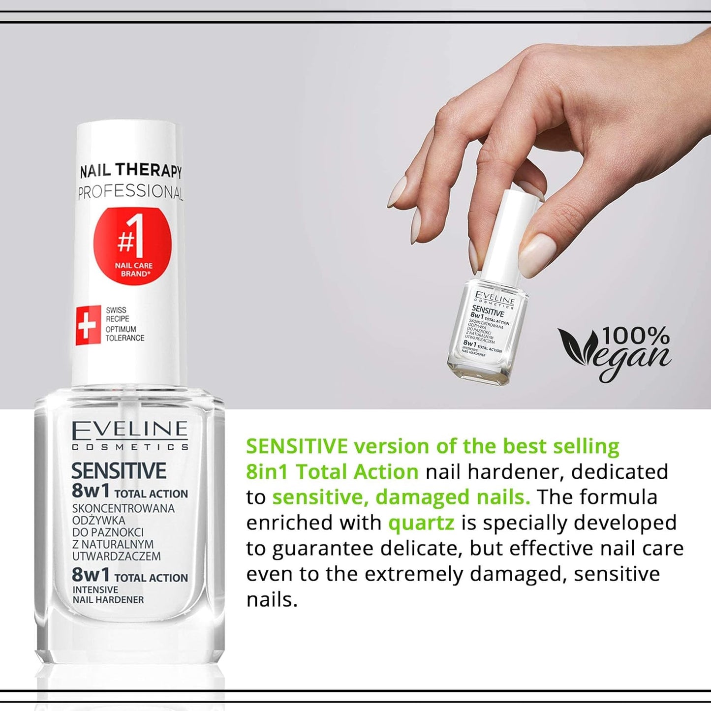 Eveline Cosmetics 8 in 1 Total Action, Sensitive, Nail Hardener, 12 ml