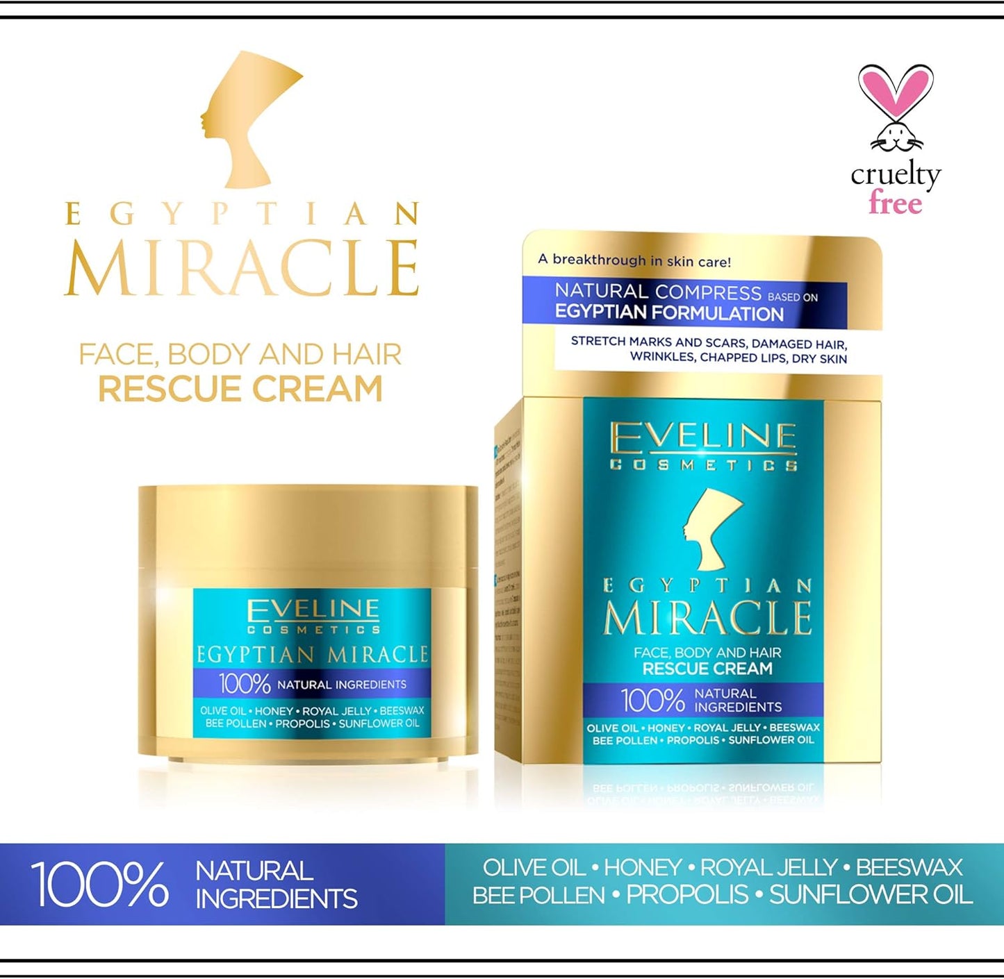 Eveline Cosmetics Egyptian Miracle Multi-Purpose Rescue Cream for Face, 40 ml