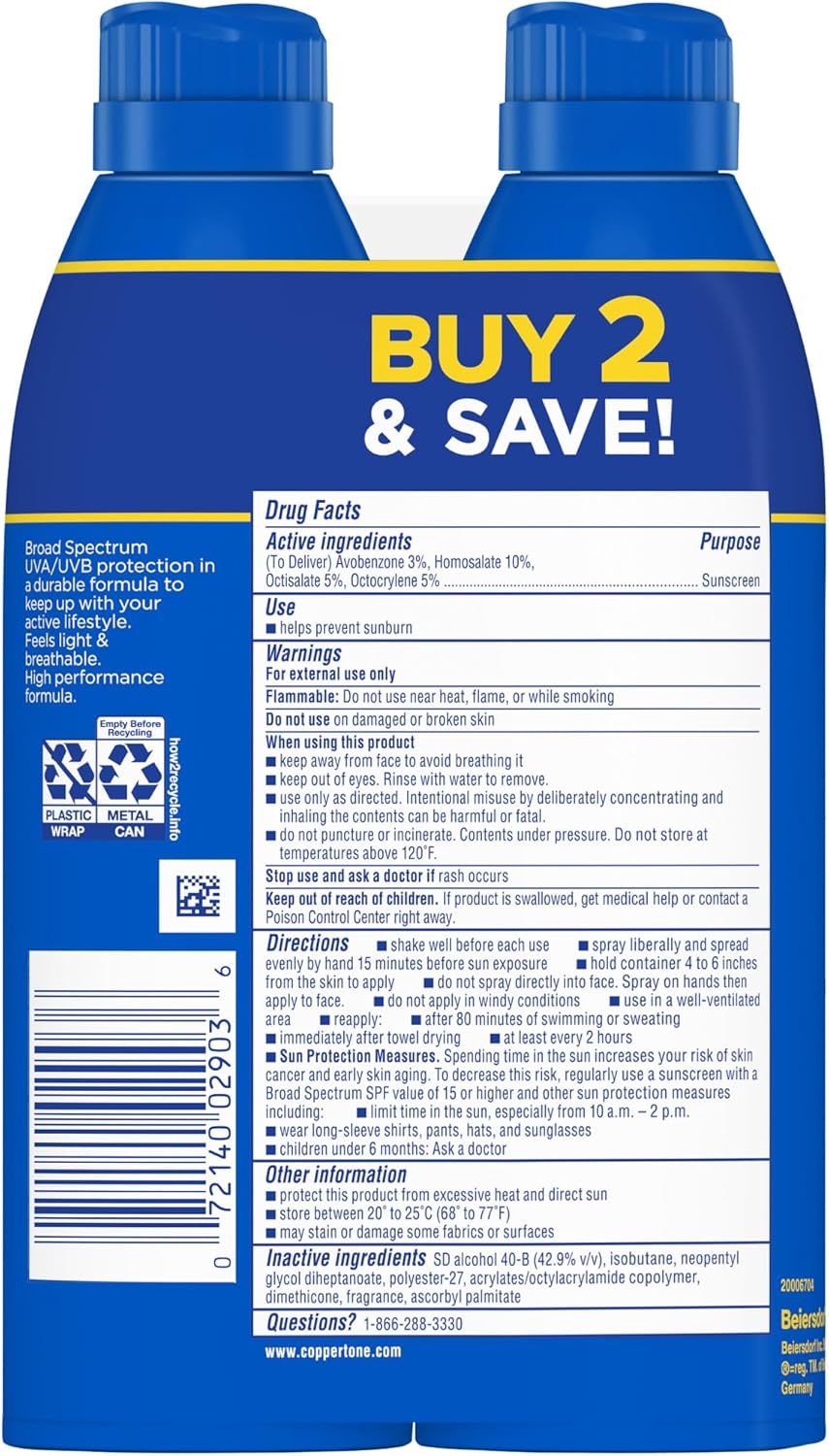 Coppertone Sport 4in1 Performance SPF 50, 2 x 156 g (Total 312 g)