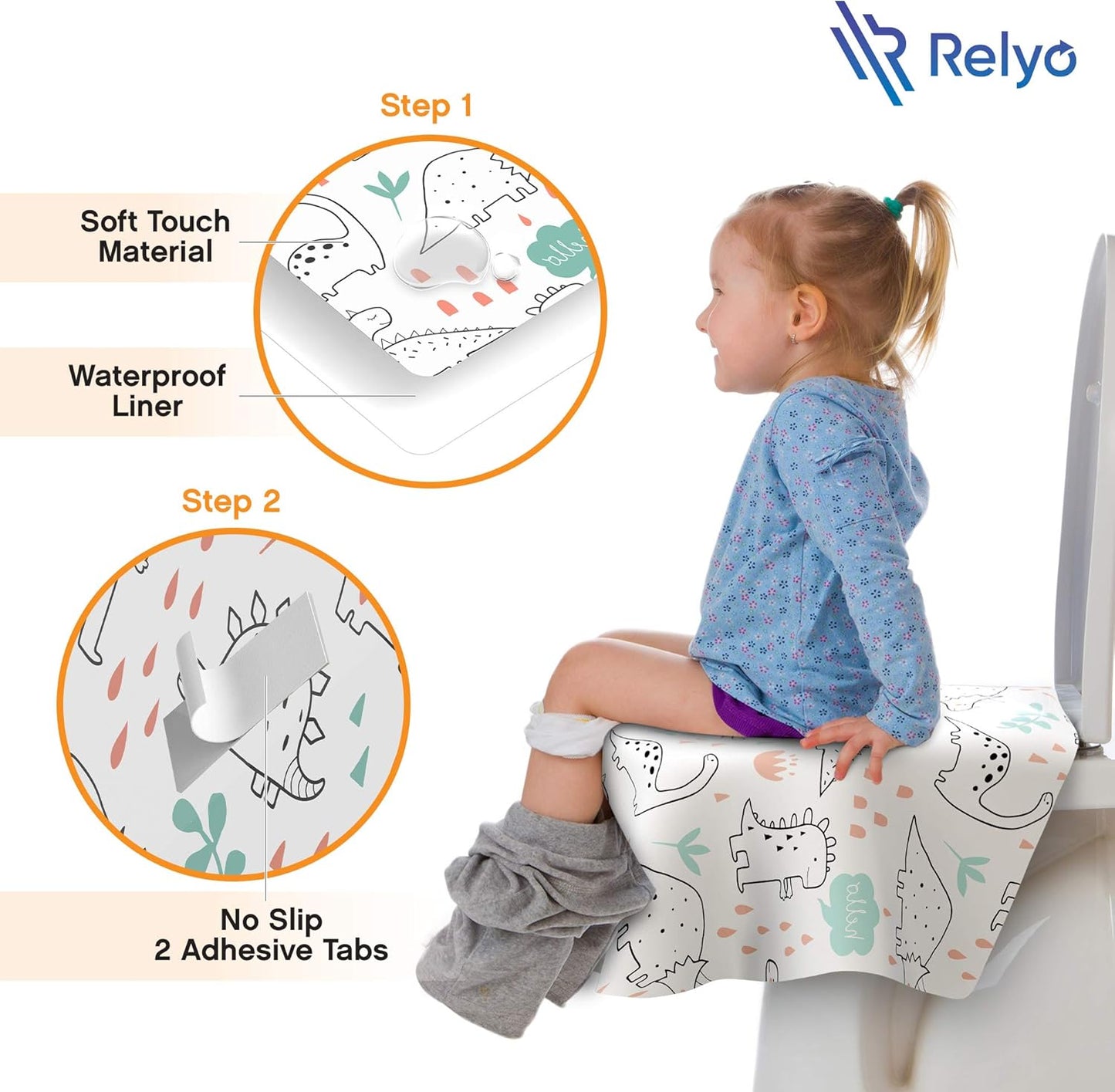 Relyo Toilet Seat Covers Disposable - 20 Pack - Waterproof (Dinosaurs)