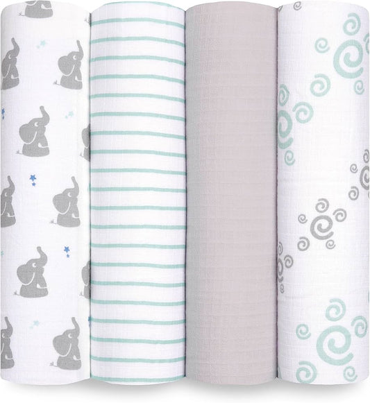 Aden + Anais Essentials 4-pack Muslin Swaddles, 112 x 112 cm, Gret/ Teal