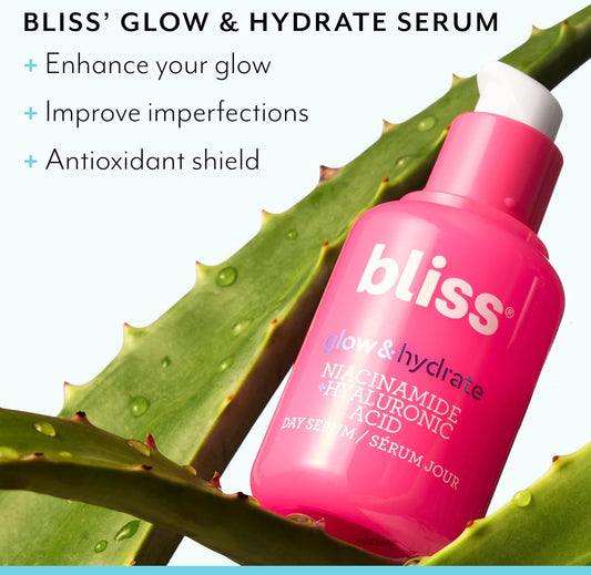 Bliss Glow & Hydrate Day Serum, Replenishing & Hydrating Face Serum with Niacinamide, Hyaluronic Acid & Vitamin E, Vegan & Cruelty-Free, 30ml