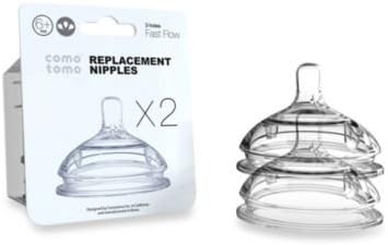 Comotomo Replacement Nipples In Fast Flow For Ages 6 Months+ (2-Pack)